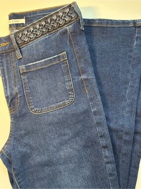 Dark Blue Celebrity Pink Denim Pants Wide Leg Braided Waist Detail T1